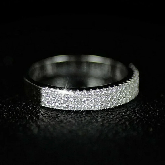 S925 Sterling Silver Diamond Eternity Ring Band - Picture 5 of 7